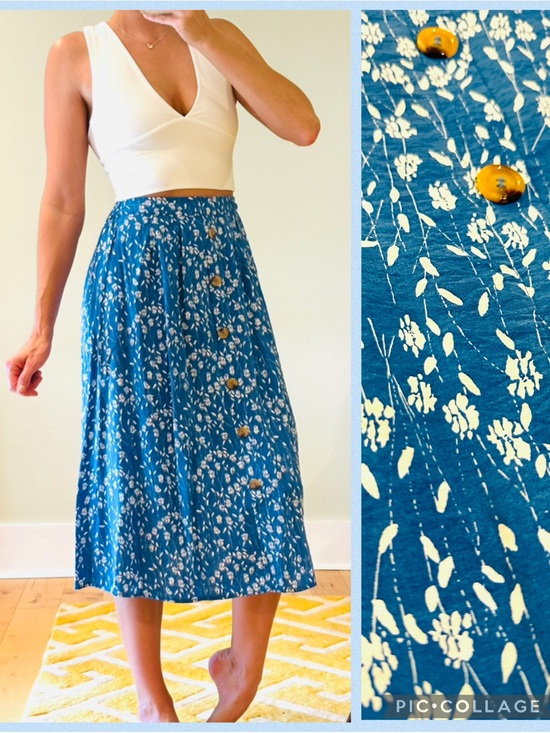 Hayden Dresses & Skirts - Hayden Blue Floral Faux Button-Down Midi Skirt
